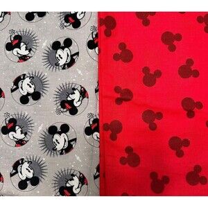 Disney Mickey Minnie Mouse Fabric 100% Cotton Quilting Red Gray 1 yd